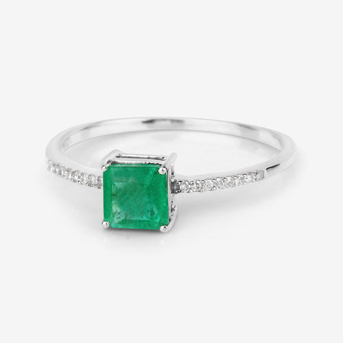 Bague de fiançailles en or blanc 14K avec émeraude zambienne de 0,64 carat et diamants
