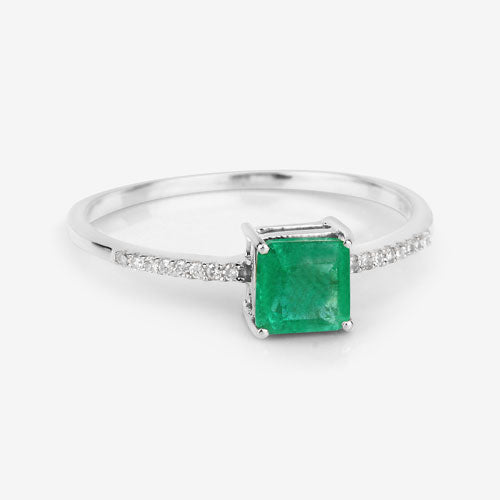 Bague de fiançailles en or blanc 14K avec émeraude zambienne de 0,64 carat et diamants