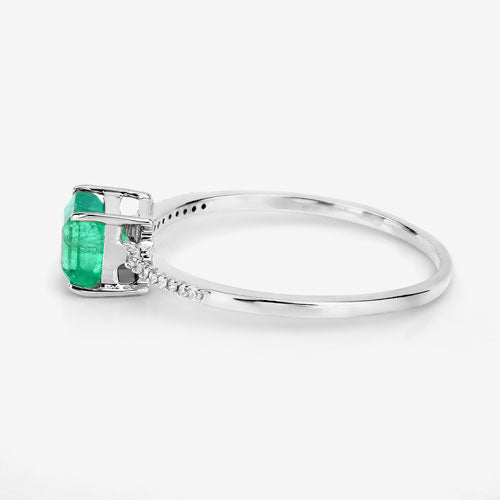 Bague de fiançailles en or blanc 14K avec émeraude zambienne de 0,64 carat et diamants