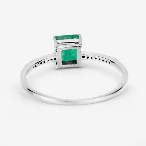 Bague de fiançailles en or blanc 14K avec émeraude zambienne de 0,64 carat et diamants