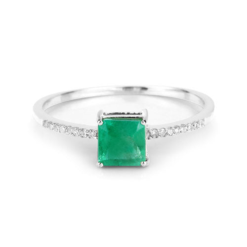 Bague de fiançailles en or blanc 14K avec émeraude zambienne de 0,64 carat et diamants