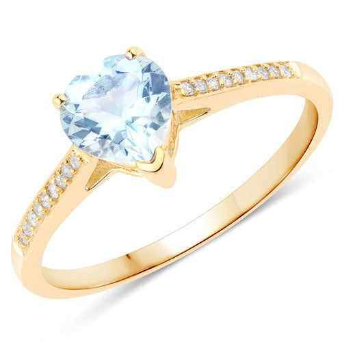 Bague de fiançailles en or jaune 14K avec aquamarine et diamant de 0,65 carat