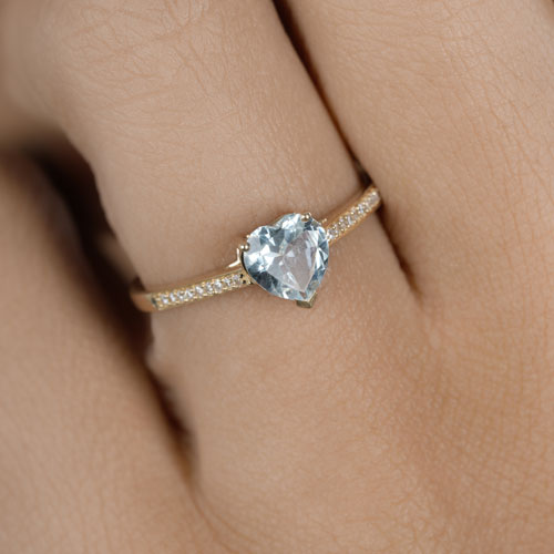 Bague de fiançailles en or jaune 14K avec aquamarine et diamant de 0,65 carat