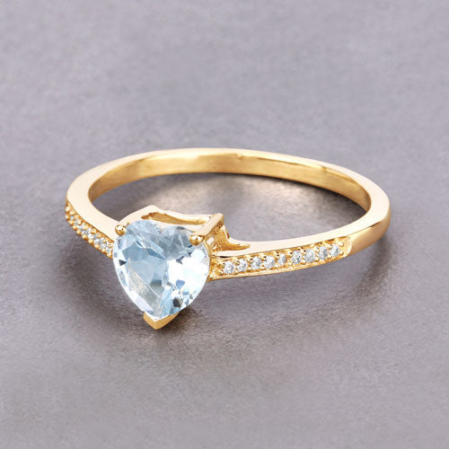 Bague de fiançailles en or jaune 14K avec aquamarine et diamant de 0,65 carat