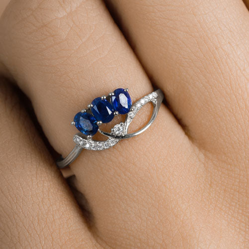 0.65 Carat Blue Sapphire and Diamond 14K White Gold Engagement Ring