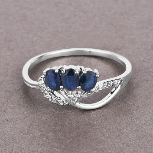 0.65 Carat Blue Sapphire and Diamond 14K White Gold Engagement Ring