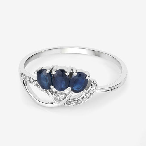 0.65 Carat Blue Sapphire and Diamond 14K White Gold Engagement Ring