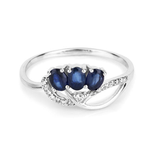 0.65 Carat Blue Sapphire and Diamond 14K White Gold Engagement Ring