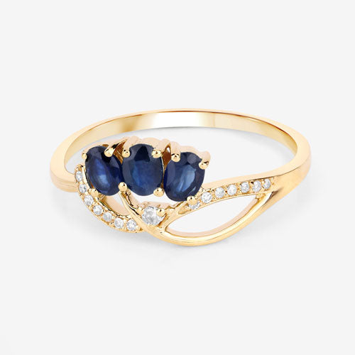 Bague de fiançailles en saphir bleu et diamant de 0,65 carat en or jaune 14K
