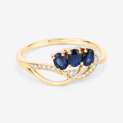 Bague de fiançailles en saphir bleu et diamant de 0,65 carat en or jaune 14K
