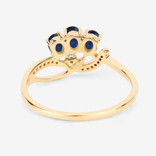 Bague de fiançailles en saphir bleu et diamant de 0,65 carat en or jaune 14K