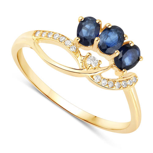 Bague de fiançailles en saphir bleu et diamant de 0,65 carat en or jaune 14K