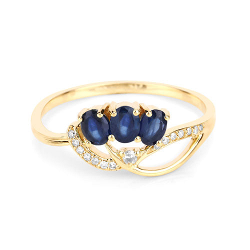 Bague de fiançailles en saphir bleu et diamant de 0,65 carat en or jaune 14K
