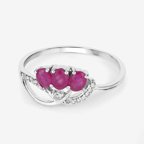 Bague de fiançailles en or blanc 14K avec rubis et diamants de 0,71 carat