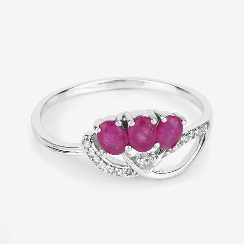 Bague de fiançailles en or blanc 14K avec rubis et diamants de 0,71 carat