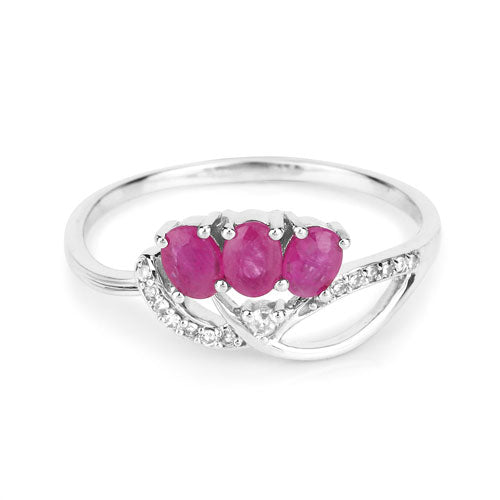Bague de fiançailles en or blanc 14K avec rubis et diamants de 0,71 carat