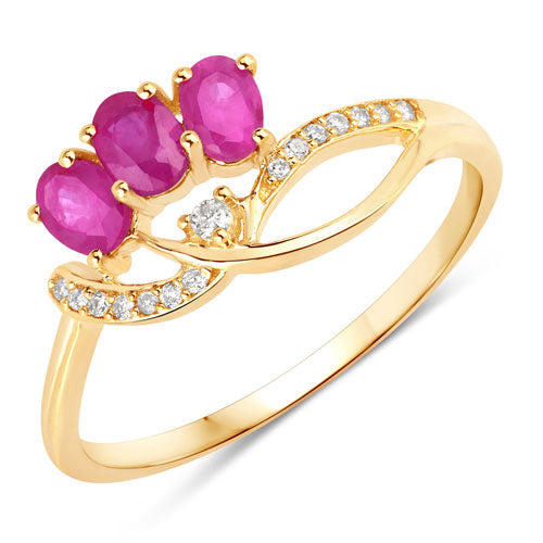 0.71 Carat Ruby and Diamond 14K Yellow Gold Engagement Ring