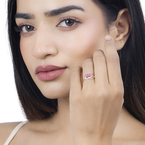 0.71 Carat Ruby and Diamond 14K Yellow Gold Engagement Ring