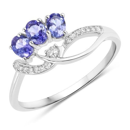 Bague en Or Blanc 14K avec Tanzanite et Diamant Blanc de 0,56 Carat