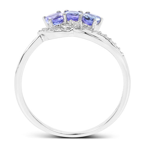 Bague en Or Blanc 14K avec Tanzanite et Diamant Blanc de 0,56 Carat