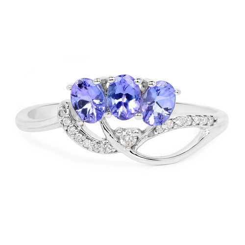 Bague en Or Blanc 14K avec Tanzanite et Diamant Blanc de 0,56 Carat