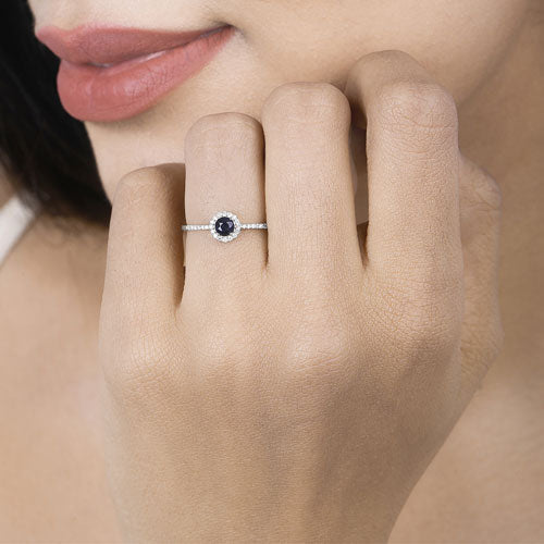0.38 Carat Blue Sapphire and Diamond 14K White Gold Engagement Ring