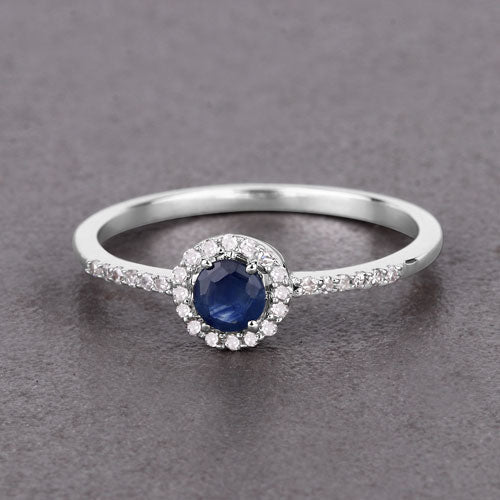 0.38 Carat Blue Sapphire and Diamond 14K White Gold Engagement Ring