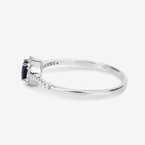 0.38 Carat Blue Sapphire and Diamond 14K White Gold Engagement Ring