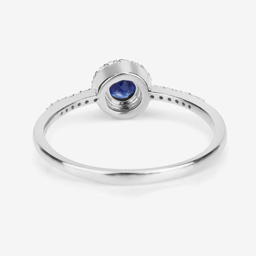 0.38 Carat Blue Sapphire and Diamond 14K White Gold Engagement Ring