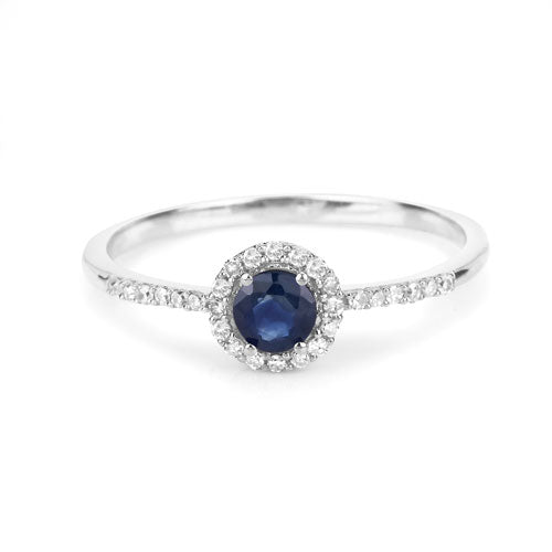 0.38 Carat Blue Sapphire and Diamond 14K White Gold Engagement Ring