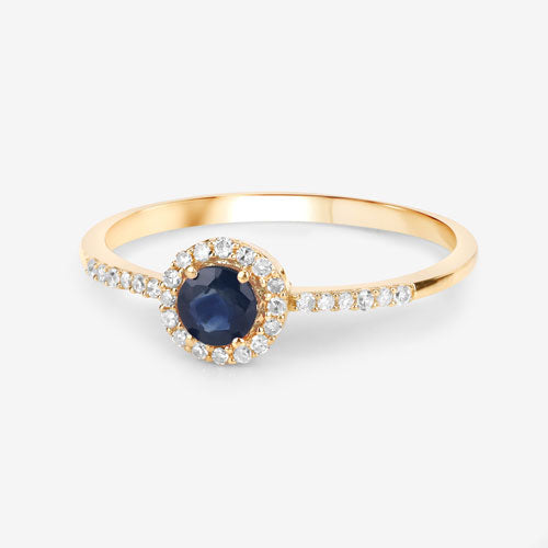 Anillo de Zafiro Azul de 0.38 Quilates y Diamante Blanco en Oro Amarillo de 14K