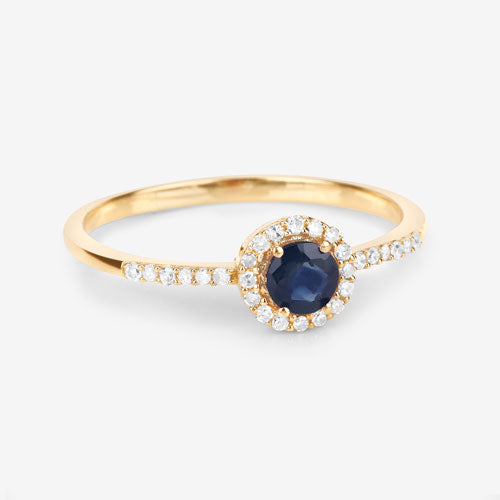 Anillo de Zafiro Azul de 0.38 Quilates y Diamante Blanco en Oro Amarillo de 14K