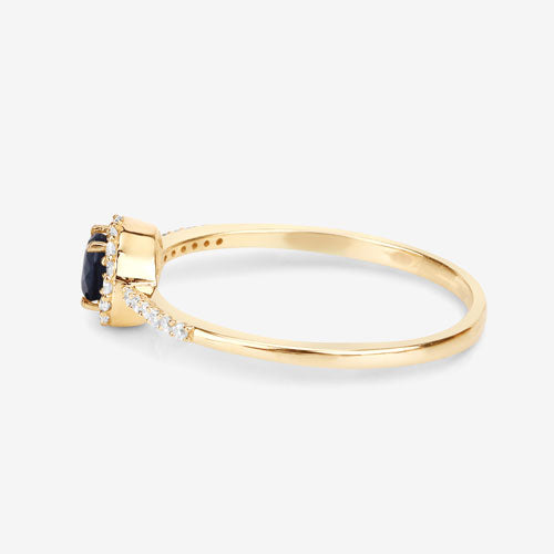 Anillo de Zafiro Azul de 0.38 Quilates y Diamante Blanco en Oro Amarillo de 14K