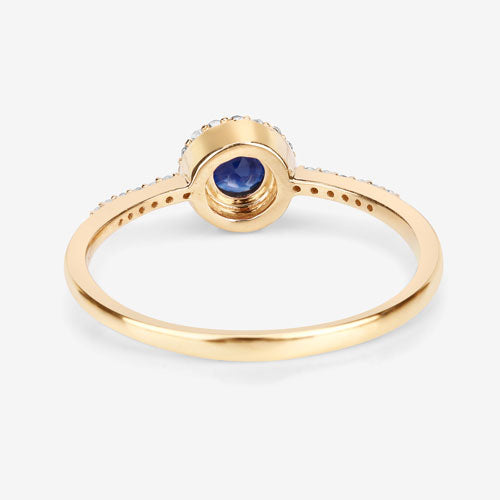 Anillo de Zafiro Azul de 0.38 Quilates y Diamante Blanco en Oro Amarillo de 14K