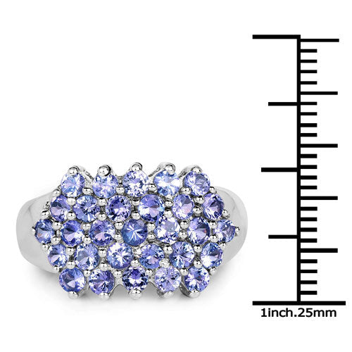 2.03 Carat Genuine Tanzanite Sterling Silver Engagement Ring