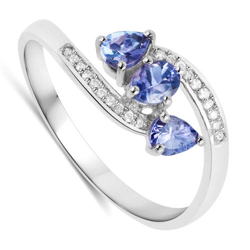 Bague en Or Blanc 14K avec Tanzanite et Diamant Blanc de 0,51 Carat