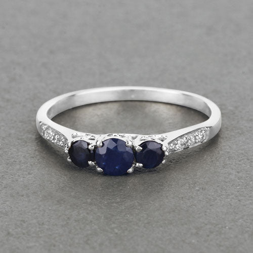 0.56 Carat Blue Sapphire & White Diamond 14K White Gold Engagement Ring