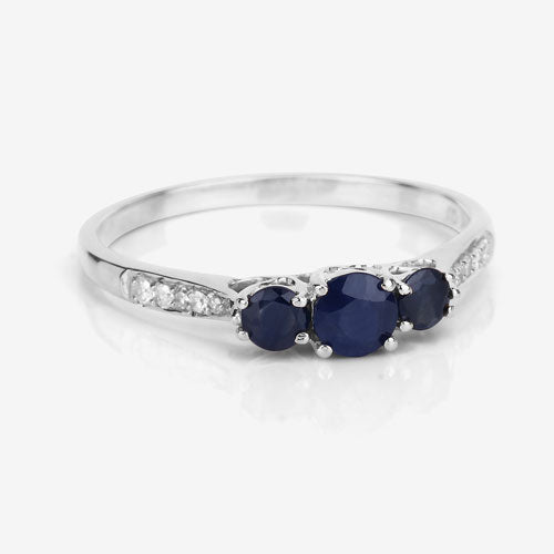 0.56 Carat Blue Sapphire & White Diamond 14K White Gold Engagement Ring