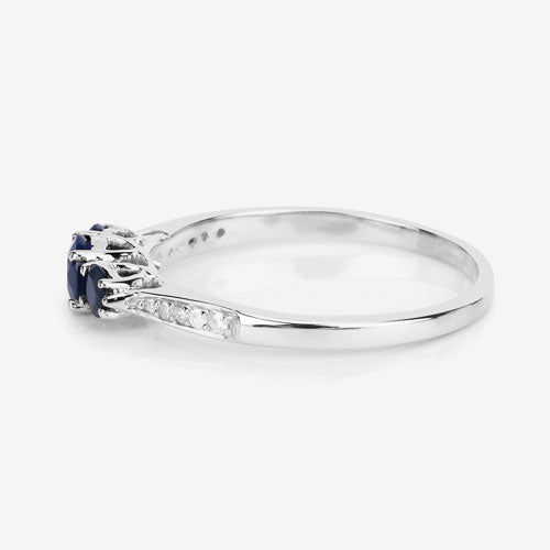 0.56 Carat Blue Sapphire & White Diamond 14K White Gold Engagement Ring