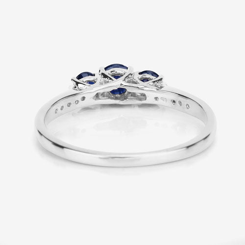 0.56 Carat Blue Sapphire & White Diamond 14K White Gold Engagement Ring