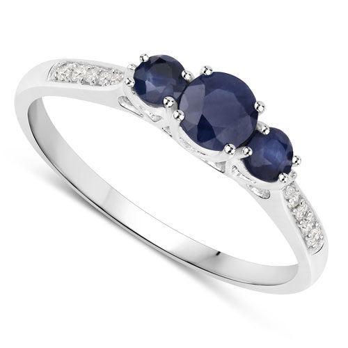 0.56 Carat Blue Sapphire & White Diamond 14K White Gold Engagement Ring