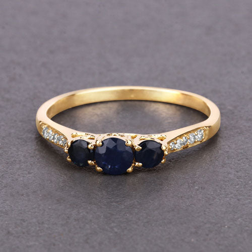 Bague de fiançailles en saphir bleu et diamant de 0,56 carat en or jaune 14K