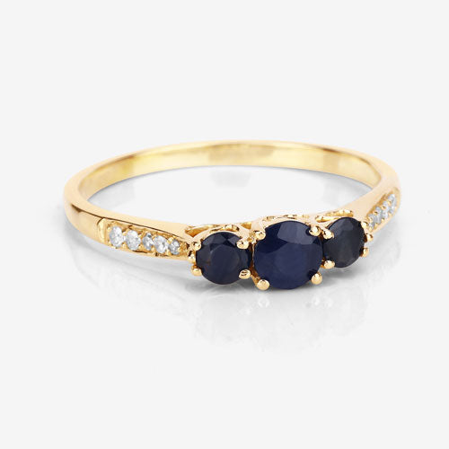 Bague de fiançailles en saphir bleu et diamant de 0,56 carat en or jaune 14K