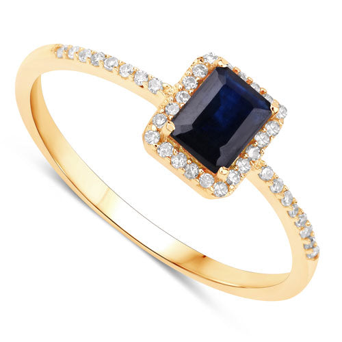 Bague de fiançailles en saphir bleu et diamant de 0,60 carat en or jaune 14K