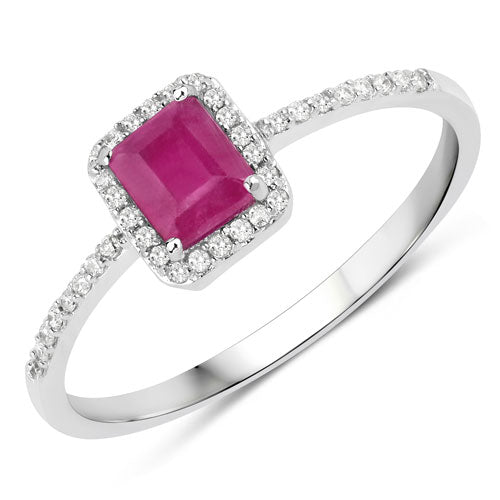 Bague de fiançailles en or blanc 14K avec rubis de 0,58 carat et diamants blancs