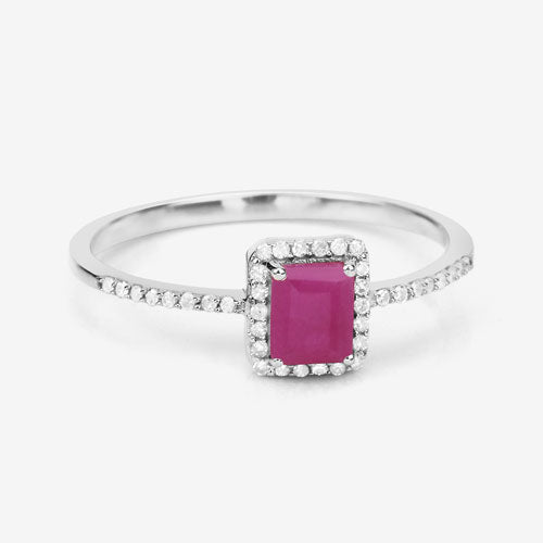 Bague de fiançailles en or blanc 14K avec rubis de 0,58 carat et diamants blancs