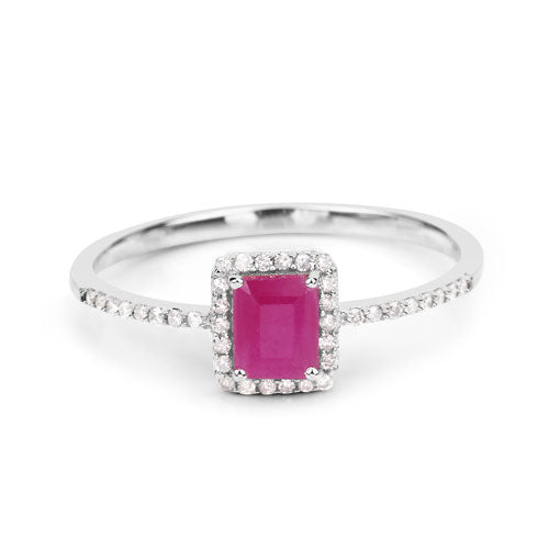 Bague de fiançailles en or blanc 14K avec rubis de 0,58 carat et diamants blancs