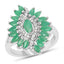 1.63 Carat Genuine Emerald and White Zircon Sterling Silver Ring