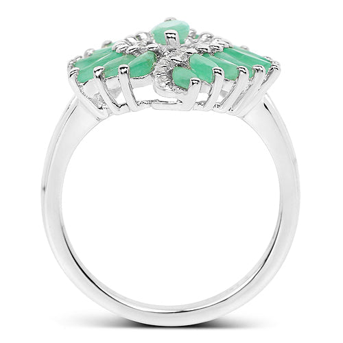 1.63 Carat Genuine Emerald and White Zircon Sterling Silver Ring