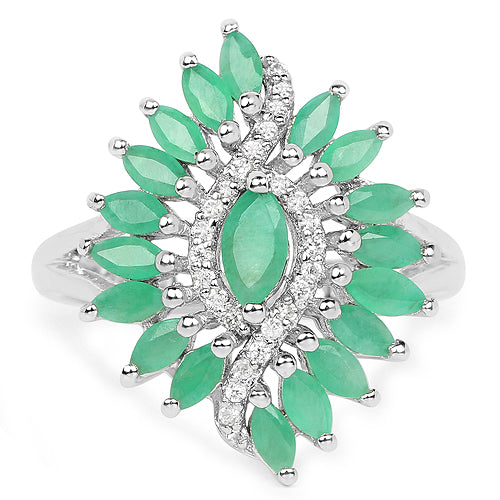 1.63 Carat Genuine Emerald and White Zircon Sterling Silver Ring